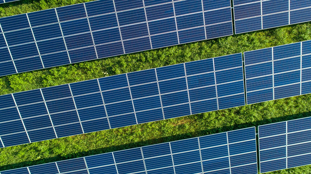 Closeup photo of solar panels in an outdoor array